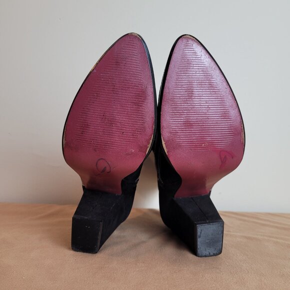 Y2K Vibe Paris Hilton Black Suede Silver Metallic Ankle Boots Size 9 Tawny Heels - Picture 16 of 16